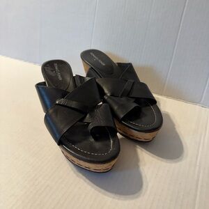 Donald J Pliner Black Fuji2 Babycalf Leather Cord Slip On Sandal Wedge Womens 9